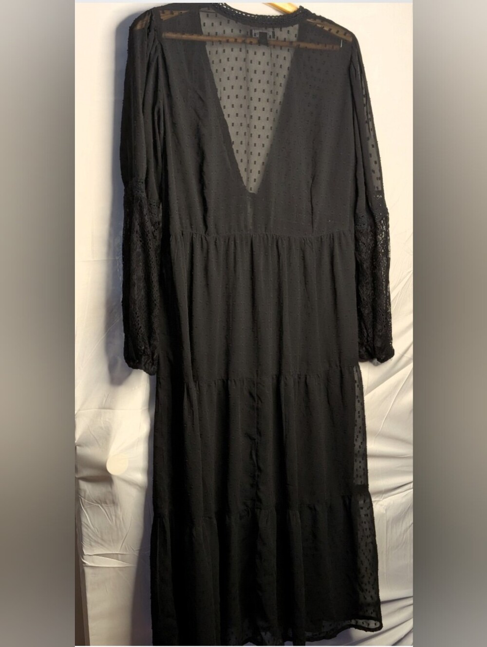 Torrid Black Swiss Dot Lace Bell Sleeve Maxi Duster Kimono Size 1 - Picture 2 of 2